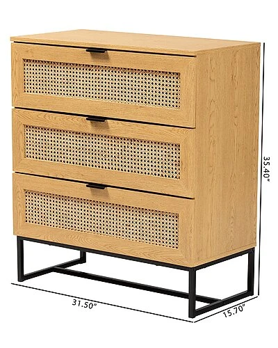Baxton Studio Wyer Mid-Century Modern 3-Drawer Storage Cabinet Home - Image 3