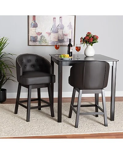 Baxton Studio Theron Mid-Century 2-Piece Swivel Counter Stool Set Home - Image 2