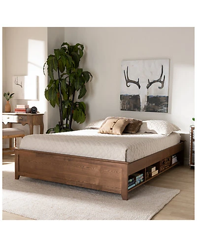 Baxton Studio Anders Traditional & Rustic Wood Queen Platform Storage Bed Frame W/Built-In Shelves Home - Image 5