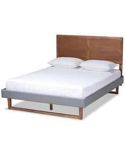 Baxton Studio Allegra Mid-Century Modern Upholstered & Wood Full Platform Bed Home