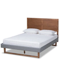 Baxton Studio Allegra Mid-Century Modern Upholstered & Wood Queen Platform Bed Home