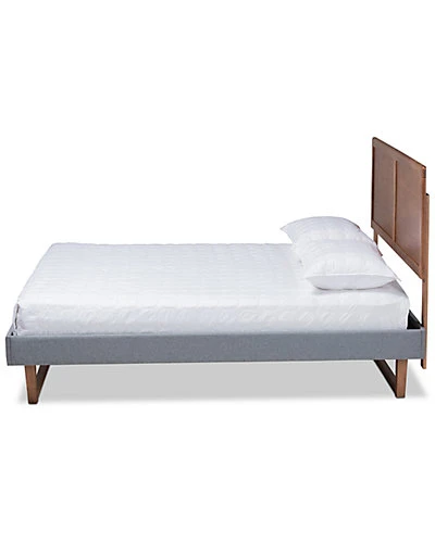 Baxton Studio Allegra Mid-Century Modern Upholstered & Wood Queen Platform Bed Home - Image 2