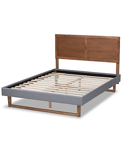 Baxton Studio Allegra Mid-Century Modern Upholstered & Wood Queen Platform Bed Home - Image 3
