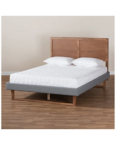 Baxton Studio Allegra Mid-Century Modern Upholstered & Wood Queen Platform Bed Home - Image 5