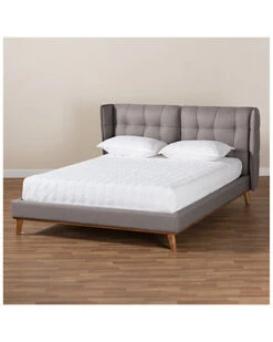 Baxton Studio Gretchen Modern & Contemporary Upholstered & Wood Queen Platform Wingback Bed Home