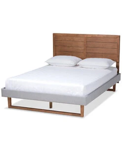 Baxton Studio Claudia Rustic Modern Upholstered & Wood King Platform Bed Home