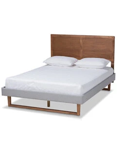 Baxton Studio Eloise Rustic Modern Upholstered & Wood Queen Platform Bed Home