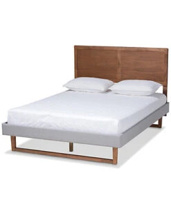 Baxton Studio Eloise Rustic Modern Upholstered & Wood King Platform Bed Home
