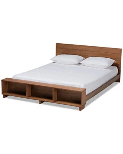 Baxton Studio Regina Modern Rustic Wood Queen Platform Storage Bed W/Built-In Shelves Home