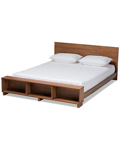 Baxton Studio Regina Modern Rustic Wood King Platform Storage Bed W/Built-In Shelves Home