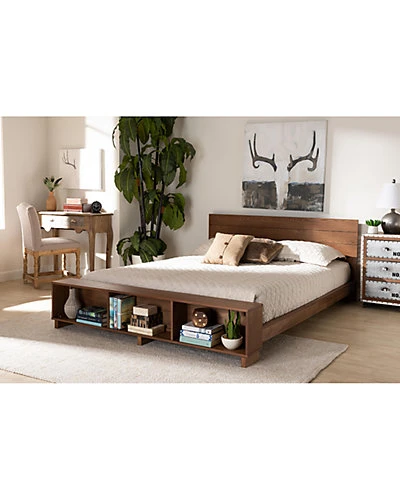 Baxton Studio Regina Modern Rustic Wood King Platform Storage Bed W/Built-In Shelves Home - Image 4