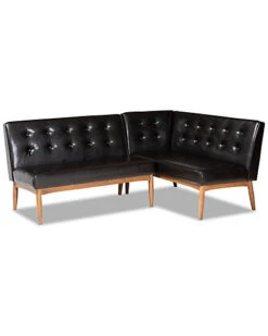Baxton Studio Arvid Mid-Century Modern Upholstered 2pc Wood Dining Corner Sofa Bench Home