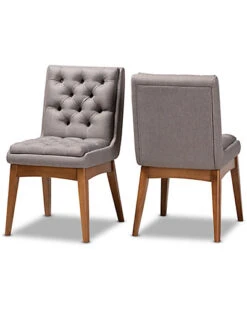 Baxton Studio Makar Modern Transitional Upholstered & Wood 2pc Dining Chair Set Home