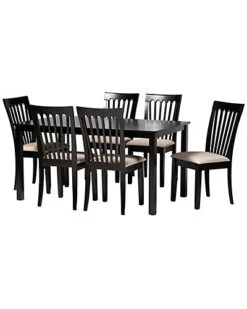 Baxton Studio Minette Modern & Contemporary Upholstered Espresso Brown Finished Wood 7pc Dining Set Home