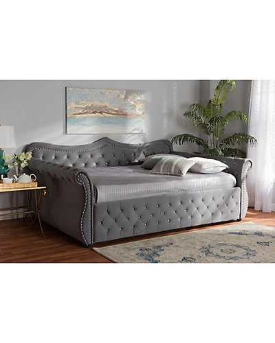 Baxton Studio Abbie Traditional & Transitional Upholstered & Crystal Tufted Full Daybed Home - Image 4