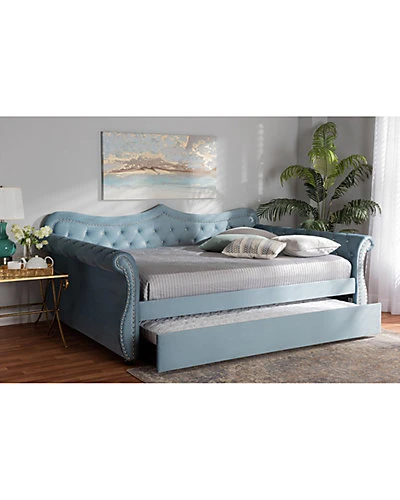Baxton Studio Abbie Traditional & Transitional Upholstered & Crystal Tufted Full Daybed W/Trundle Home - Image 3
