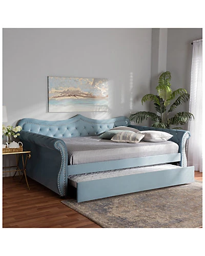 Baxton Studio Abbie Traditional & Transitional Upholstered & Crystal Tufted Queen Daybed W/Trundle Home - Image 4