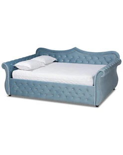 Baxton Studio Abbie Traditional & Transitional Upholstered & Crystal Tufted Queen Daybed Home