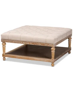 Baxton Studio Kelly Modern & Rustic Beige Linen Fabric Upholstered & Greywashed Wood Cocktail Ottoman Home