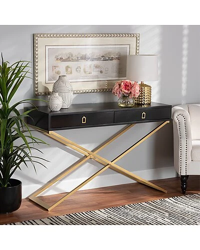 Baxton Studio Madan Wood And Gold Metal 2-Drawer Console Table Home - Image 2