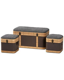 Baxton Studio Clarence 3pc Storage Ottoman Trunk Set Home