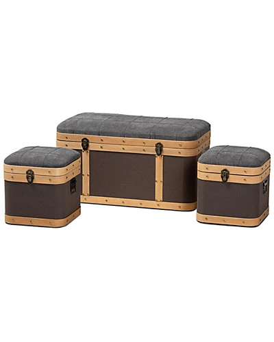 Baxton Studio Clarence 3pc Storage Ottoman Trunk Set Home