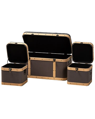 Baxton Studio Clarence 3pc Storage Ottoman Trunk Set Home - Image 2