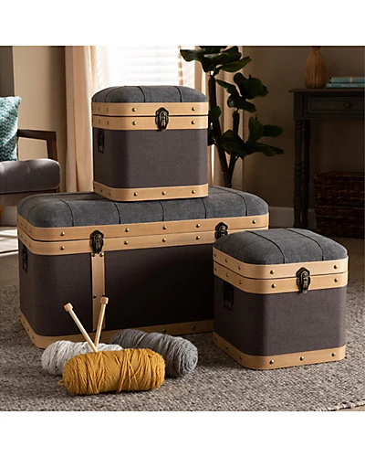 Baxton Studio Clarence 3pc Storage Ottoman Trunk Set Home - Image 3