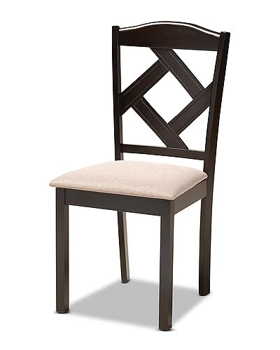 Baxton Studio Carlin Sand Fabric Upholstered & Dark Brown Finished Wood 7-Piece Dining Set Home - Image 5