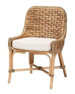 Baxton Studio Kyle Woven Rattan Dining Side Chair With Cushion Home