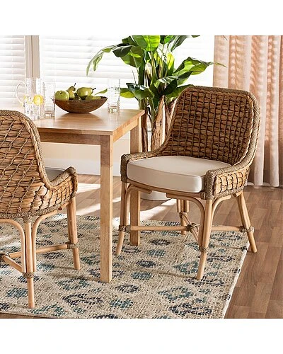 Baxton Studio Kyle Woven Rattan Dining Side Chair With Cushion Home - Image 2