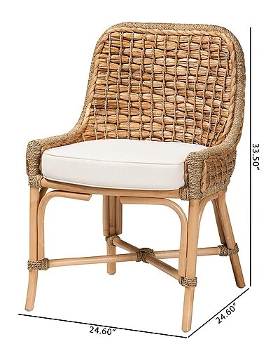 Baxton Studio Kyle Woven Rattan Dining Side Chair With Cushion Home - Image 3