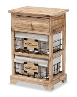 Baxton Studio Madra Modern Contemporary 1-Drawer Nightstand With Baskets Home