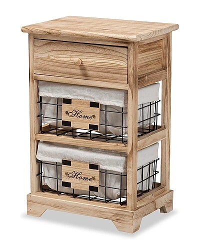 Baxton Studio Madra Modern Contemporary 1-Drawer Nightstand With Baskets Home