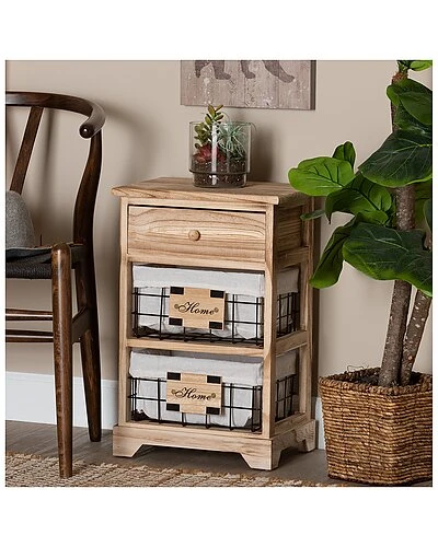 Baxton Studio Madra Modern Contemporary 1-Drawer Nightstand With Baskets Home - Image 2