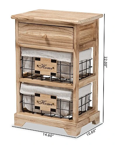 Baxton Studio Madra Modern Contemporary 1-Drawer Nightstand With Baskets Home - Image 3