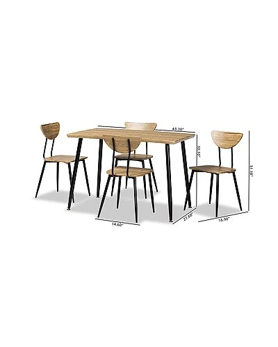 Baxton Studio Gianetta Wood 5pc Dining Set Home - Image 3