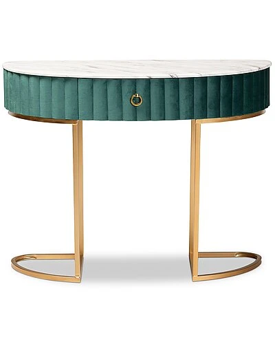 Baxton Studio Eale 1-Drawer Console Table With Faux Marble Tabletop Home