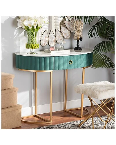 Baxton Studio Eale 1-Drawer Console Table With Faux Marble Tabletop Home - Image 5