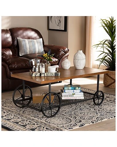 Baxton Studio Ursa Vintage R Wheeled Coffee Table Home - Image 4