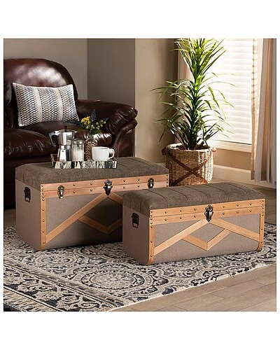 Baxton Studio Kala 2pc Storage Ottoman Trunk Set Home - Image 5