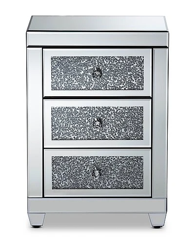 Baxton Studio Ralston Co Mirrored 3-Drawer Nightstand Home