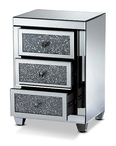 Baxton Studio Ralston Co Mirrored 3-Drawer Nightstand Home - Image 2