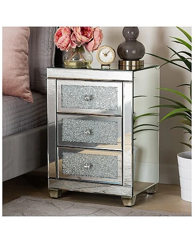 Baxton Studio Ralston Co Mirrored 3-Drawer Nightstand Home - Image 4