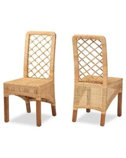 Baxton Studio Moscow Rattan And Wood 2pc Dining Chair Set Home