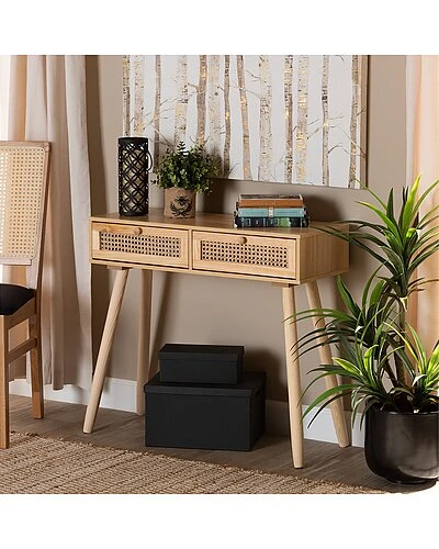 Baxton Studio Maclean Rattan 2-Drawer Console Table Home - Image 2