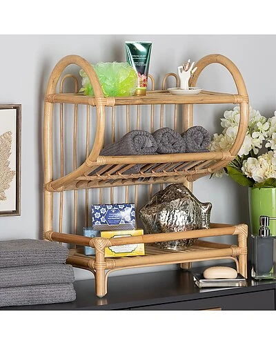 Baxton Studio Liora Rattan 2-Tier Display Shelf Home - Image 2