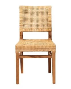 Baxton Studio Lesia Rattan And Wood 2pc Dining Chair Set Home