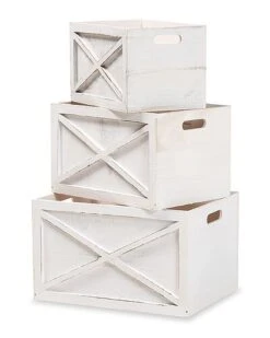 Baxton Studio Parra Modern Farmhouse Washed Wood 3-Piece Storage Crate Set Home
