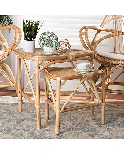 Baxton Studio Jayden Rattan 2pc End Table Set Home - Image 2